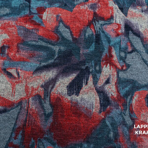 Veiling 2 september Coupon 454 Angora tricot met gevlekt dessin in roze, blauw en grijs 1709 x 160 cm