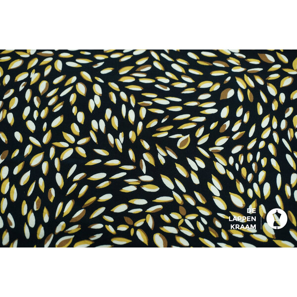 Coupon 468 Punta donkerblauw met druppels in wit, bruin en geel 170 x 150 cm