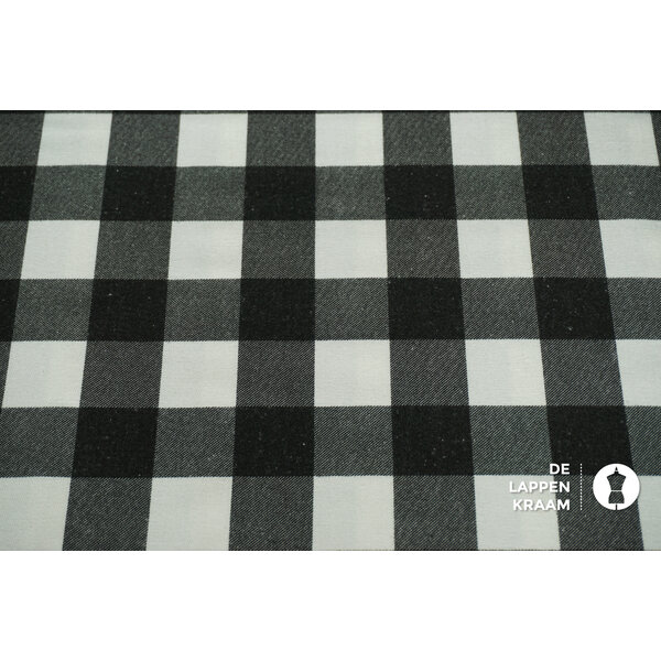 Geblokte katoenen twill stof in zwart-wit