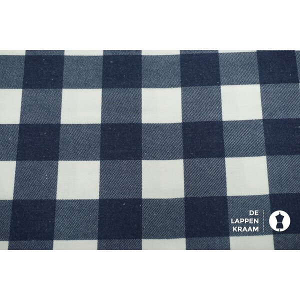 Geblokte katoenen twill stof in blauw-wit