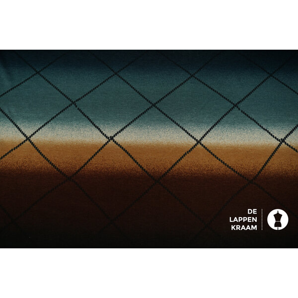 SALE Gebreide stof in degradee tinten van donkerbruin naar blauw