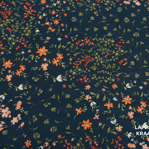  Viscose stof in donkerblauw met mille fleur