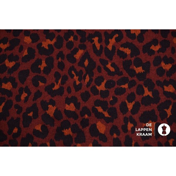 Gebreide stof in luipaardprint bordeaux