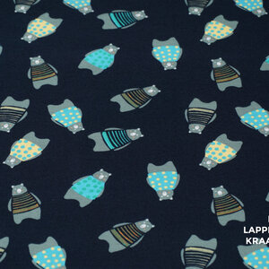 Katoenen tricot donkerblauw met grijze beren
