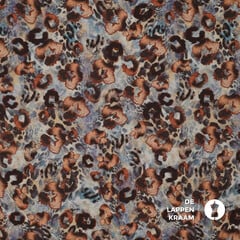  Viscosemix met bloemdessin in blauw en bruintinten