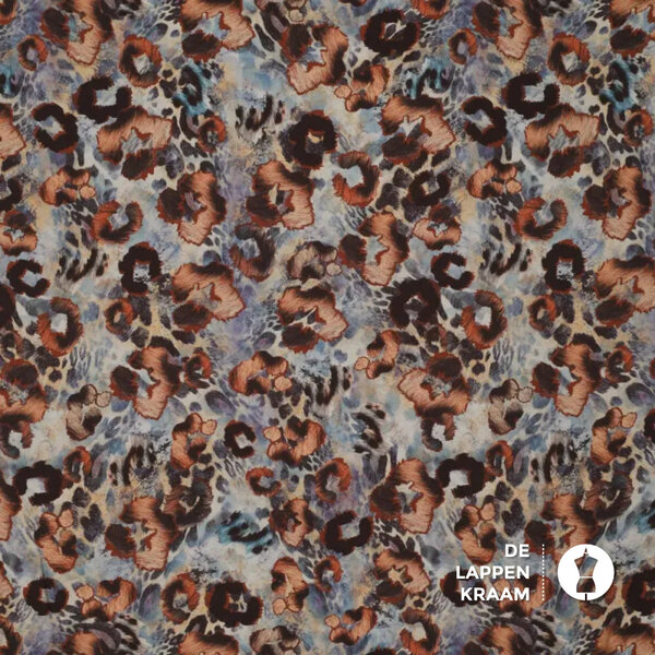 Viscosemix met bloemdessin in blauw en bruintinten