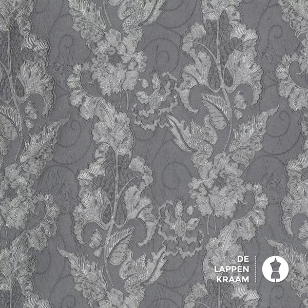 Polyester jacquard met glansdraad zilvergrijs