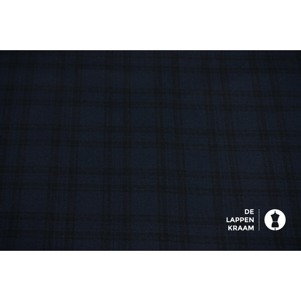 Coupon 738 Flanel donkerblauw met zwarte ruit 180 x 150cm