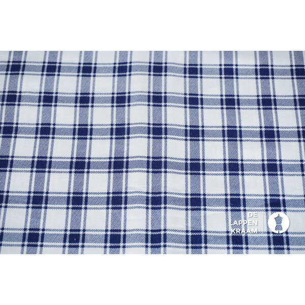 Coupon 46 Katoenen twill wit met donkerblauwe ruit 180 x 150cm