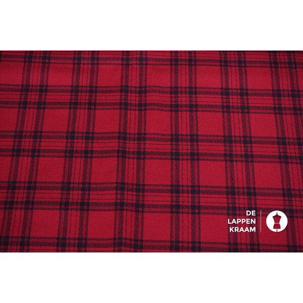 Coupon 707 Flanel roze met zwarte ruit 180 x 150cm