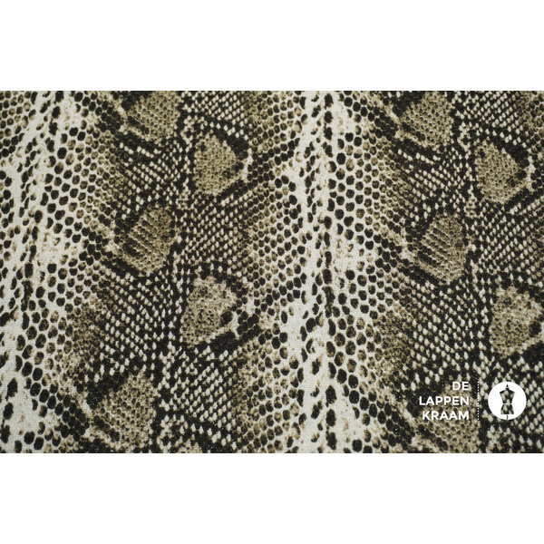 Tricot stof in groene slangenprint met lurex