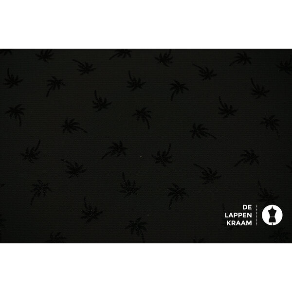 SALE Crepe stof zwart met glimmende palmbomen