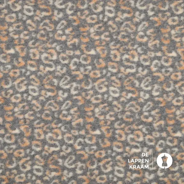 Gekookte wol stof grijs met witte panterprint