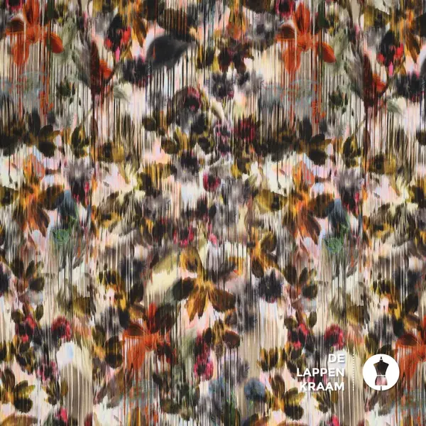 Viscose stretch stof met vervaagde bloemenprint grijs