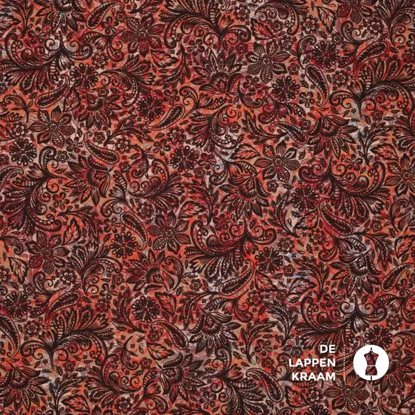 Viscose tricot stof in roodtinten met bloemenprint