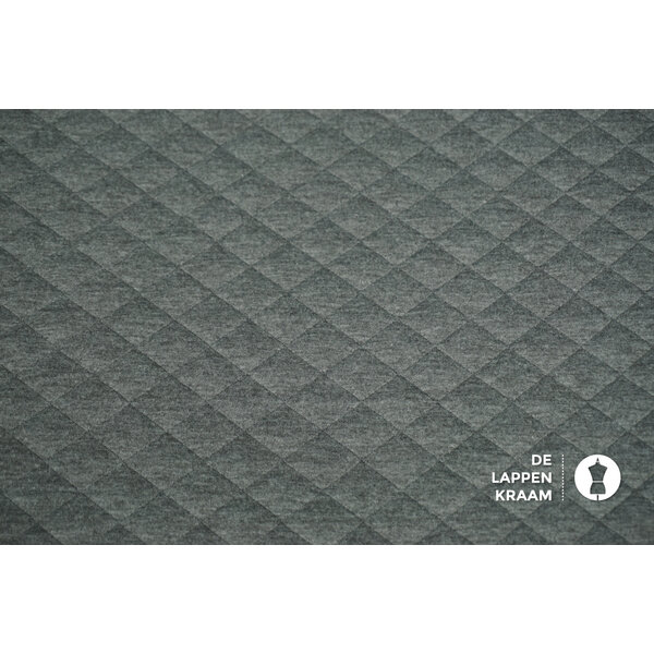 Tricot stof doorgestikt in ruitvorm grijs gemeleerd