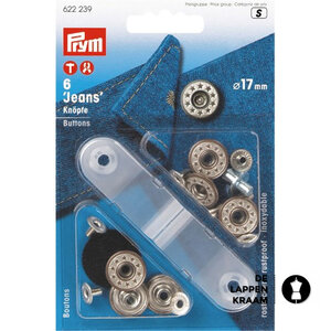 Prym Jeansknopen oud zilver met wit 17mm doosje 6st
