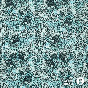  Viscose stof met abstracte dierenprint blauw groen met lurex