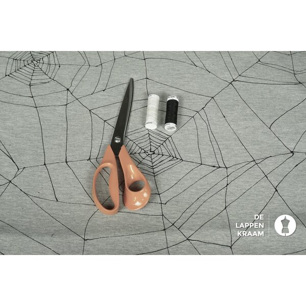 French terry grijs met spinnenwebben