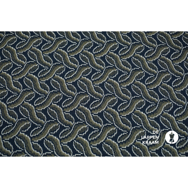 Gebreid donkerblauw met groene blaadjes