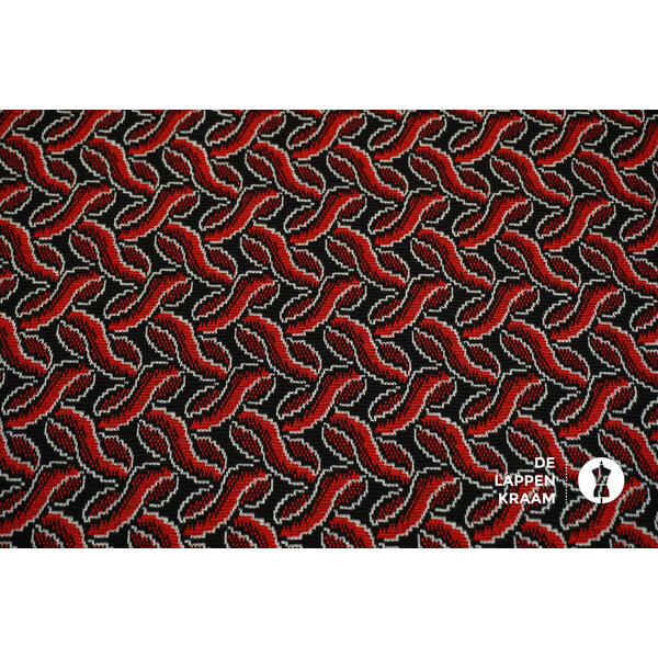 Gebreid zwart met rode blaadjes