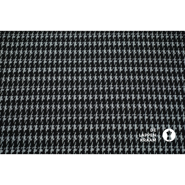 Gebreide stof zwart met grijze Pied de Poule