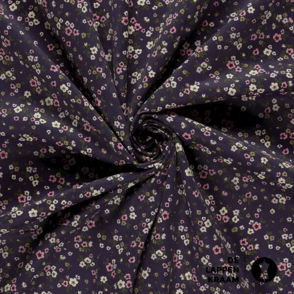 Baby ribfluweel paars met kleine bloemetjes