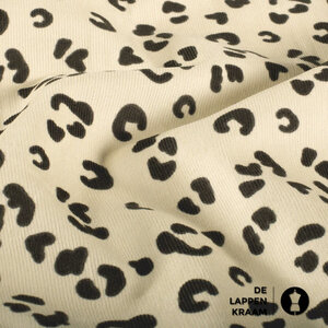  Baby ribfluweel ecru met kleine leopard print