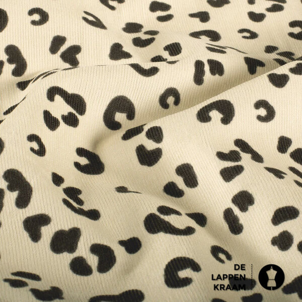 Baby ribfluweel ecru met kleine leopard print