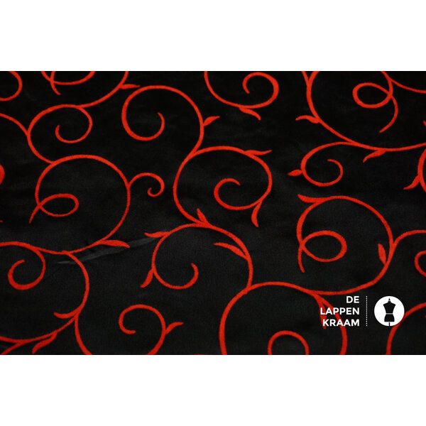 SALE Polyester zwart met rode fluweel krullen