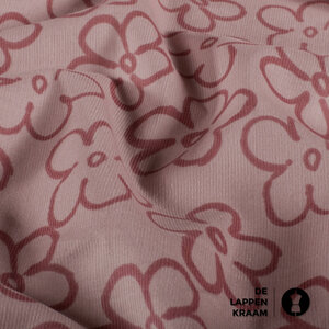  Baby ribfluweel oudroze met bloemen