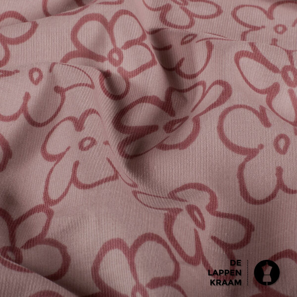 Baby ribfluweel oudroze met bloemen