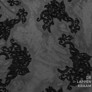  Zwart stretch kant in bloemenpatroon