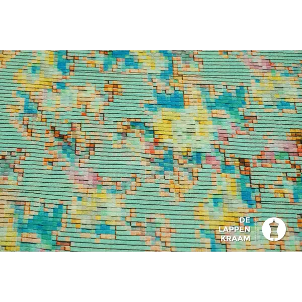 Crepestof met blokjesprint mintgroen