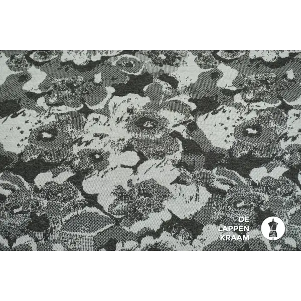 SALE Gebreid stof grijs wit gebloemd