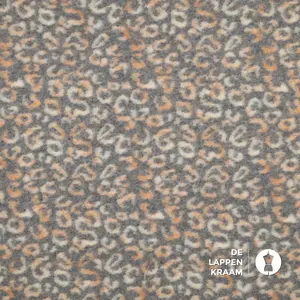  Coupon 1 Gekookte wol stof grijs met witte panterprint 100 x 160 cm