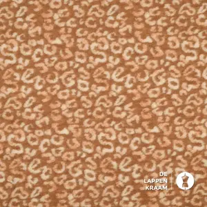  Coupon 11 Gekookte wol caramel met witte panterprint 100 x 160 cm