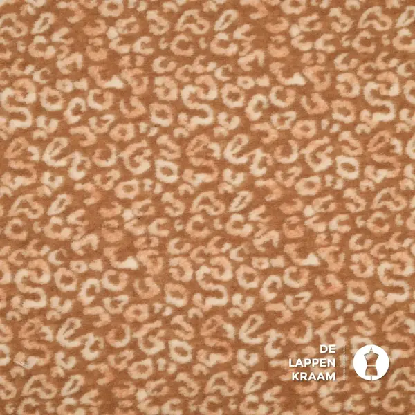 Coupon 11 Gekookte wol caramel met witte panterprint 100 x 160 cm