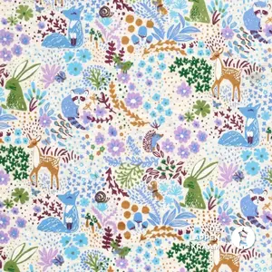  Coupon 84 Fleecejogging stof lichtgrijs met dieren en bloemetjes 170 x 150 cm