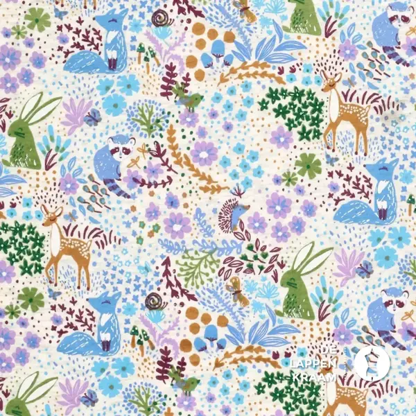 Coupon 84 Fleecejogging stof lichtgrijs met dieren en bloemetjes 170 x 150 cm