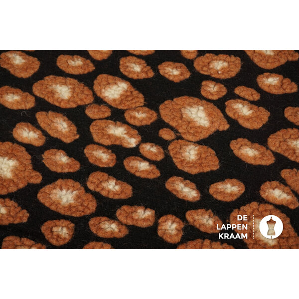 Coupon 237 Gekookte wol stof met 3d panterprint zwart 100 x 160 cm