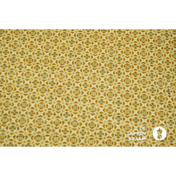 Fluweel stof in retroprint geel