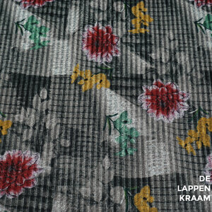  Gebreid met ribbel grijs met bloemen