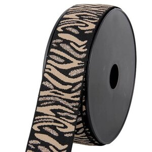  Zachte elastiek (40mm) met zebraprint in zwart, beige en lurex