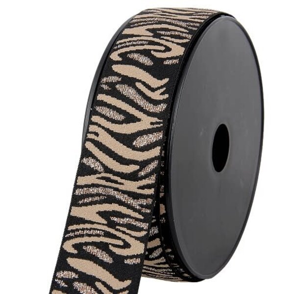 Zachte elastiek (40mm) met zebraprint in zwart, beige en lurex