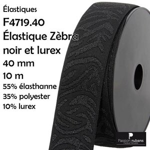  Zachte elastiek (40mm) met zebraprint in zwart en zwarte lurex