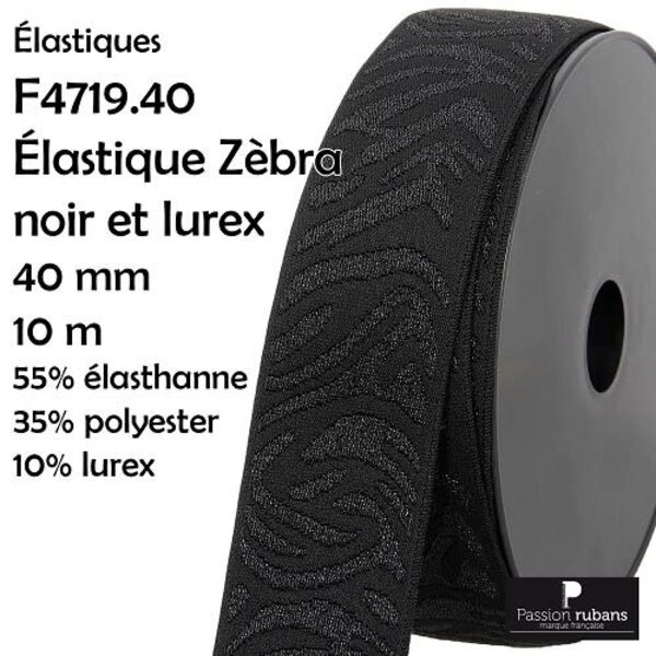 Zachte elastiek (40mm) met zebraprint in zwart en zwarte lurex