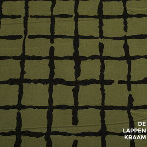  Stretchkatoen legergroen met zwarte ruit