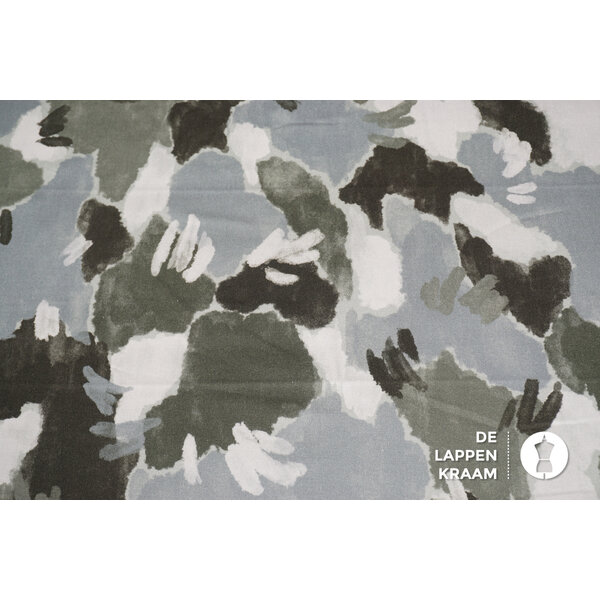 Stretchkatoen groen grijs gevlekt