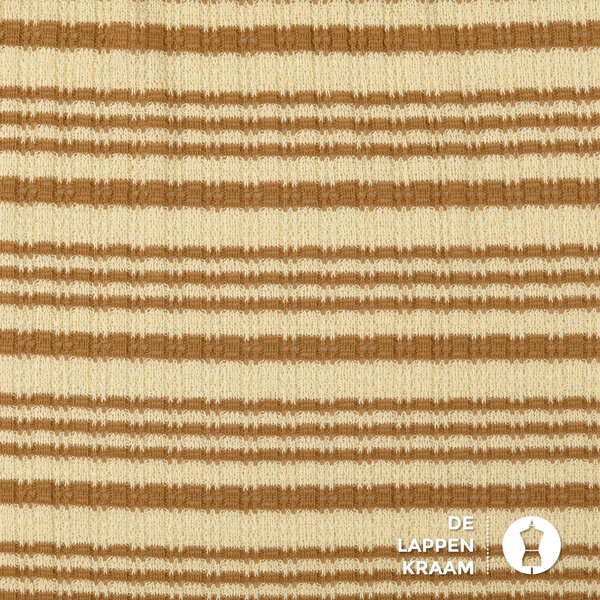 Gebreide bouclestof in retrostreepje beige